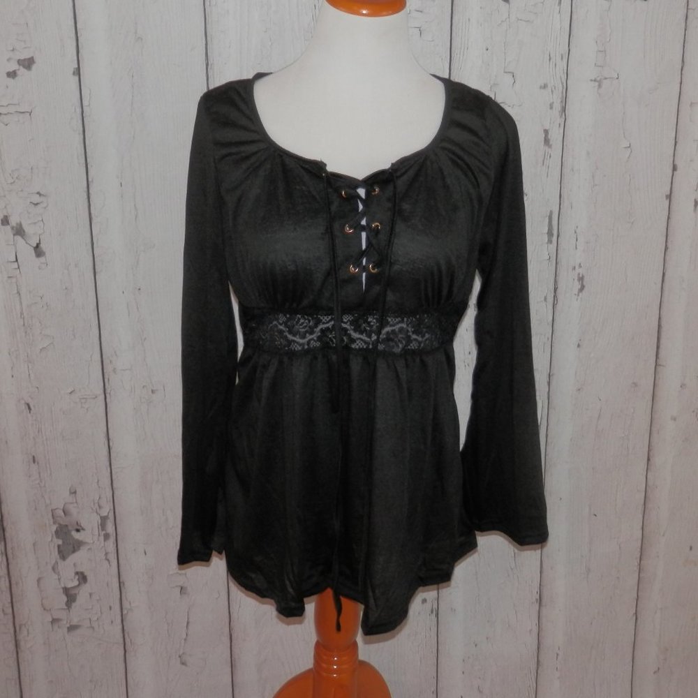 NEW Zanzea Womens XXL Black V Neck Bell Sleeve Top